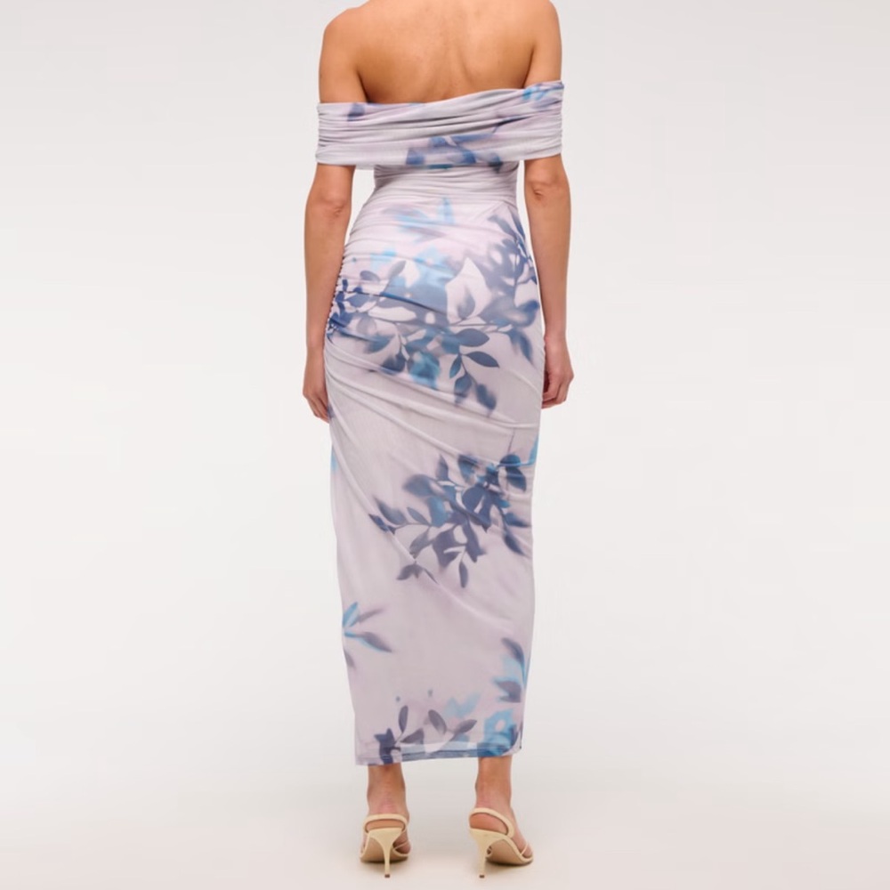 Abercrombie & Fitch Light Purple Floral Print Mesh Draped Maxi Dress - Picture 4 of 6